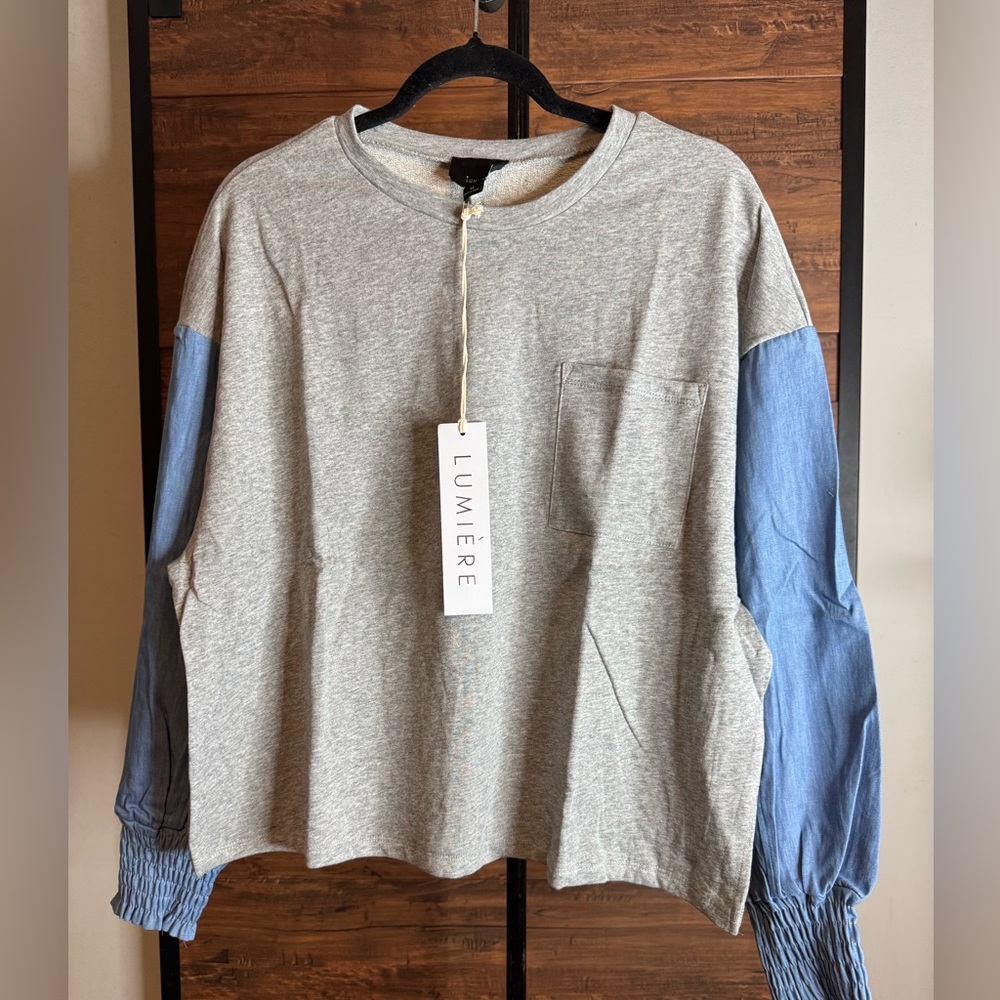 Lumiere Gray and Chambre Long Sleeve Top